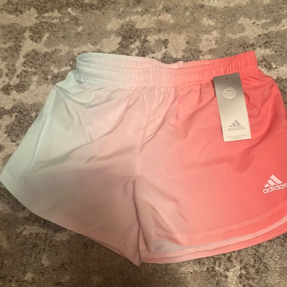 Adidas girls “work out shorts” rainbow in color. Size10/12 NWT